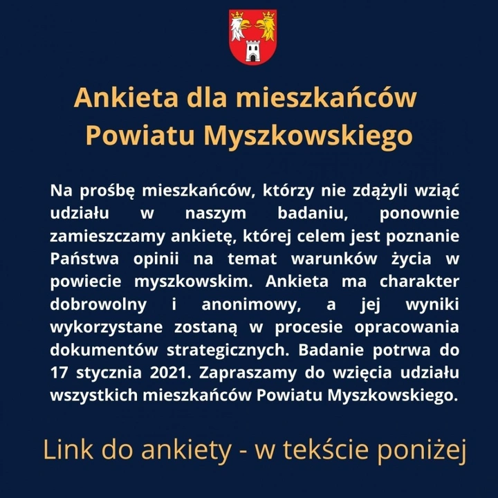 Zdjęcie: ANKIETA - dla mieszkańców Powiatu Myszkowskiego